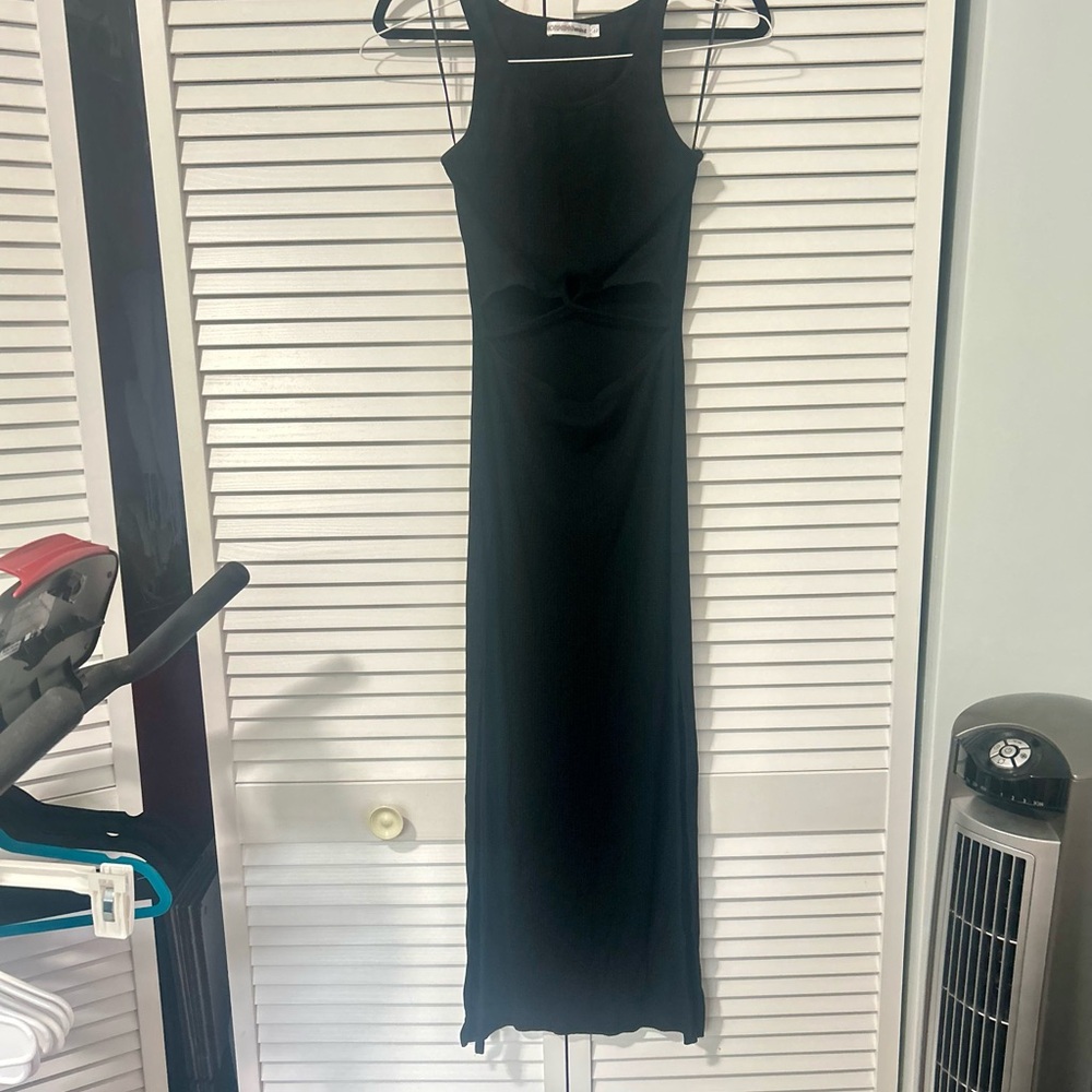 Morning Mist Black Origami Ribbed Cutout Dress, Sz 12
